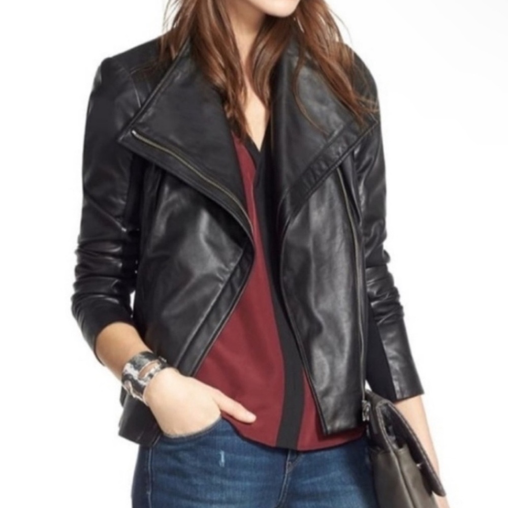 Trouvé Buttery Soft Napa Leather, Asymetrical Black Zip Moto Jacket, XS